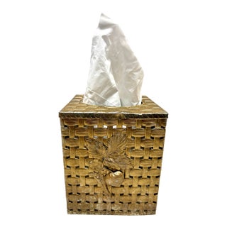 Vintage Midcentury 1960s Brass Textured Tissue Box Cover For Sale