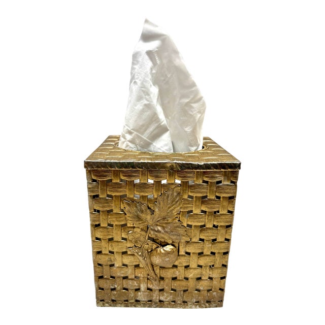 Vintage Midcentury 1960s Brass Textured Tissue Box Cover For Sale