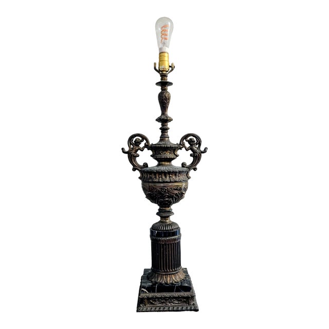 Late 19th Century Renaissance Revival Brass & Marble Table Lamp For Sale