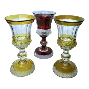 Vintage Bohemian Cut-To-Clear Cranberry and Amber Glassware Goblets Set of 3