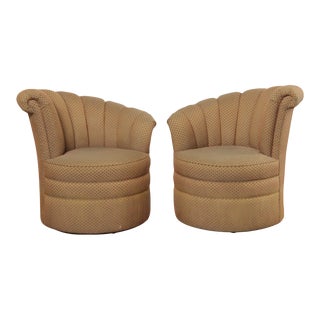Thomasville Art Deco Style Custom Upholstered Swivel Club Chairs For Sale