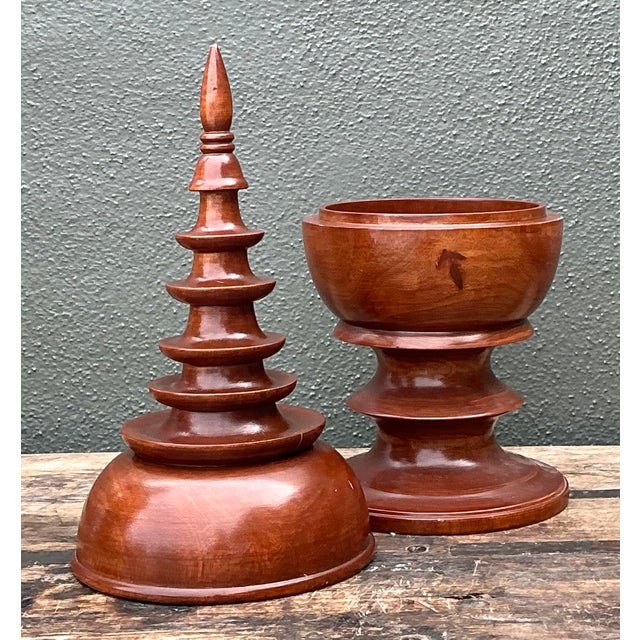 Mid-Century Modern Vintage Turned Wood Spire Box For Sale - Image 3 of 12