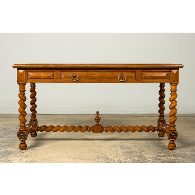 French Late 19th Century French Louis XIII Oak Writing Desk With Barley Twist Legs For Sale - Image 3 of 18