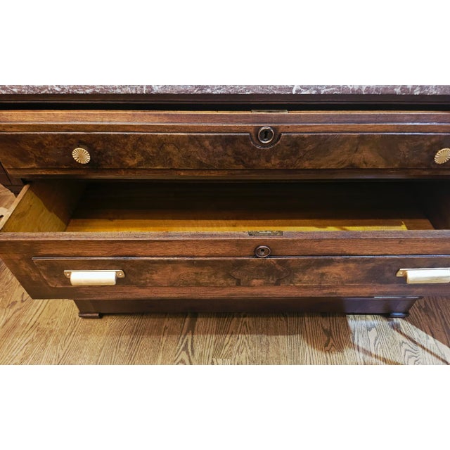 Wood Antique 19th Century French Louis Philippe Burled Walnut Commode | Marble Top For Sale - Image 7 of 15