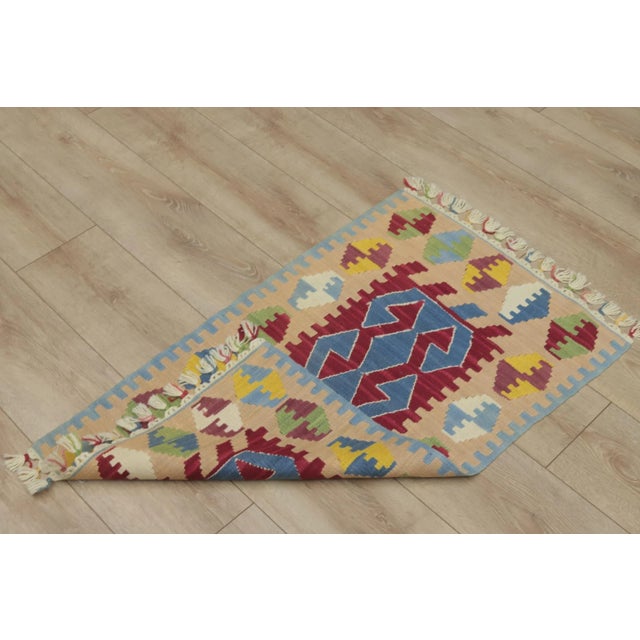 1970s Scandinavian Style Geometric Oushak Kilim Rug For Sale - Image 4 of 11