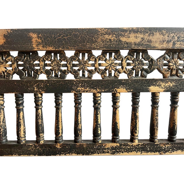 Vintage Colonial Black Crackle Bench For Sale In Los Angeles - Image 6 of 8