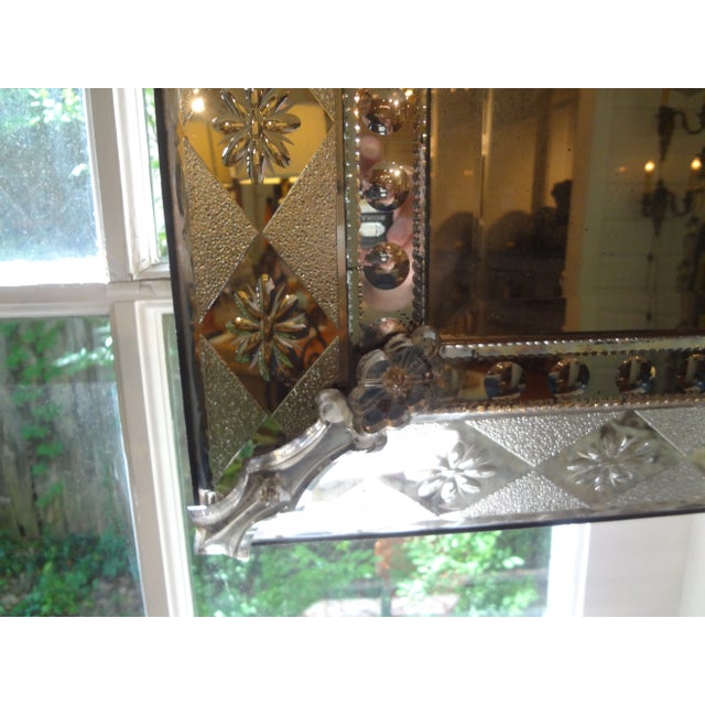 Glass 1940s Venetian Mirror With Geometric Design For Sale - Image 7 of 13