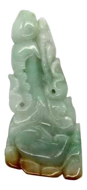 Carved Natural Green Yellow Jade Pendant With Lotus Flower Pond