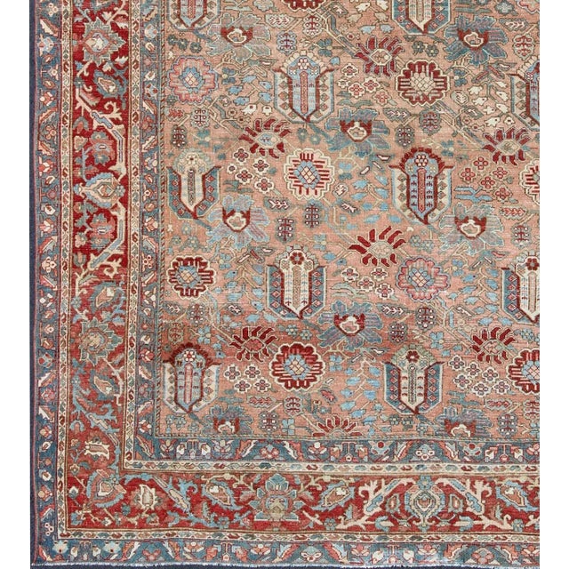 Tribal Antique Persian Bakhtiari Rug Featuring Repeating Floral Motifs and Rich Red 10 X 12 For Sale - Image 3 of 12