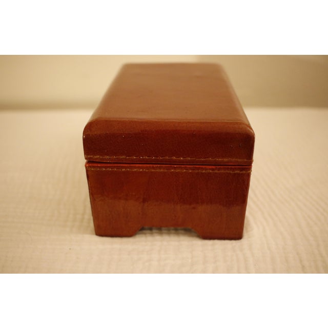 Leather Chinese Box With Brass Hardware and Black Silk Lining For Sale - Image 9 of 12