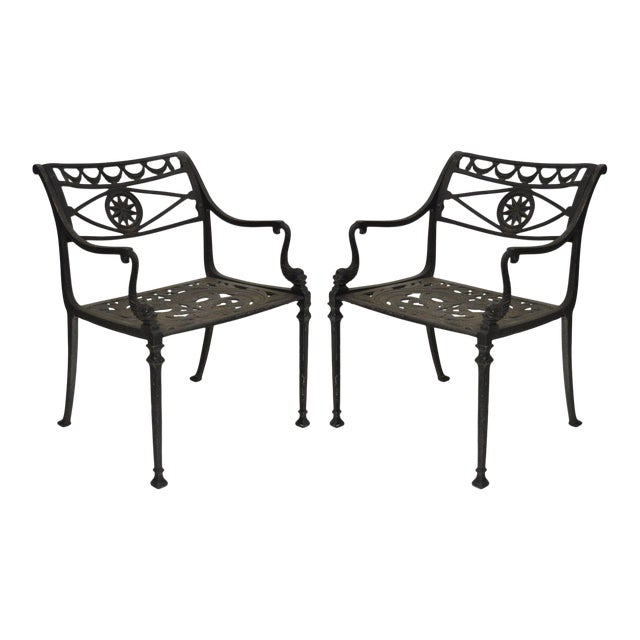 Neoclassical Style Dolphin Cast Aluminum Patio Armchairs Chairs