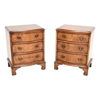 Antique Burr Walnut Bedside Chests, 1930, Set of 2 For Sale