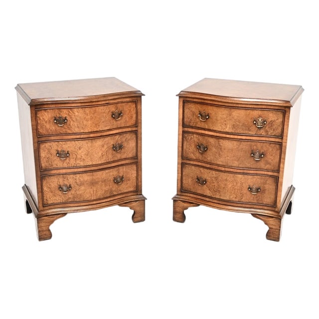 Antique Burr Walnut Bedside Chests, 1930, Set of 2 For Sale
