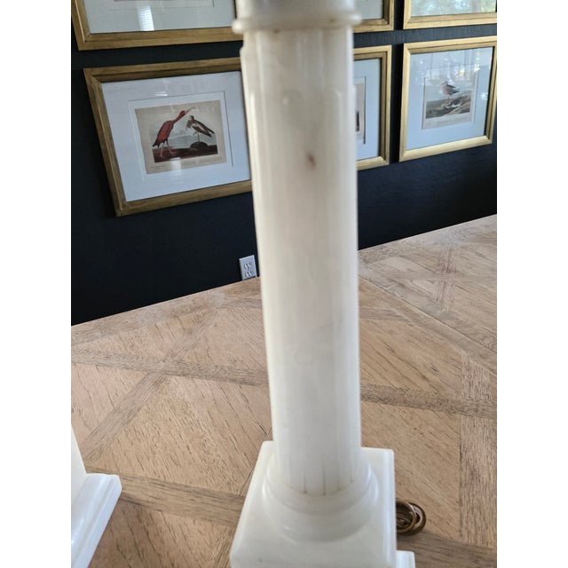 Mid 19th Century Hand Carved Italian Alabaster Neoclassical Column Table Lamps - a Pair For Sale - Image 12 of 18