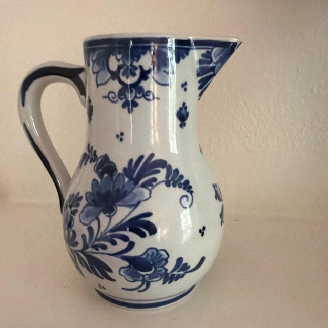 Art Nouveau Vintage Hand Painted Delft Blue & White Pitche #1455 For Sale - Image 3 of 5