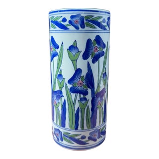 Late 20th Century Chinese Porcelain Blue & White Iris Vase - 10.25” Tall For Sale