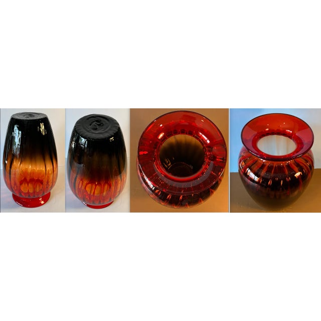 Lart Fluted Art Glass Vase Brown Orange Red Ombre For Sale - Image 11 of 12