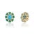 Metal Retro 6.53ct Turquoise Emerald & Diamond Floral Stud Earrings in 14k Gold- 2 Pieces For Sale - Image 7 of 16