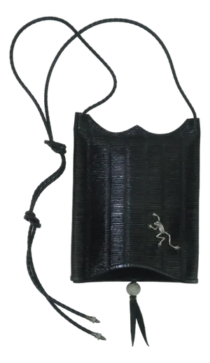John Flemming Black Leather Slip Top Handbag With Sterling Silver Frog Detail