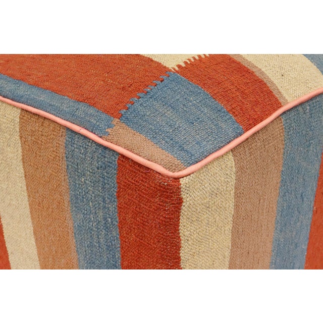 Wood Modern Handmade Kilim Upholstered Ottoman For Sale - Image 7 of 9