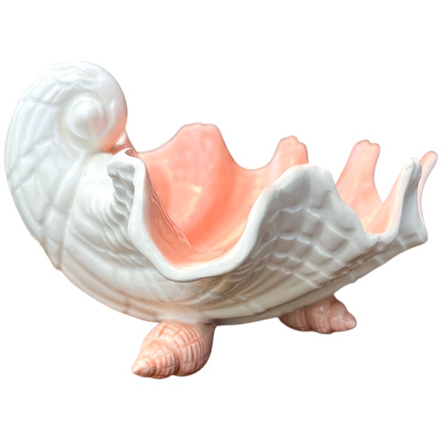 Traditional Vintage Fitz & Floyd Footed Porcelain Coquille Shell Bowl – Hand-Painted Coral & White For Sale - Image 3 of 8