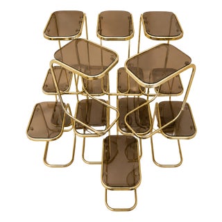 Nesting Side Tables in Brass and Smoked Glass, 1970s, Set of 14 For Sale