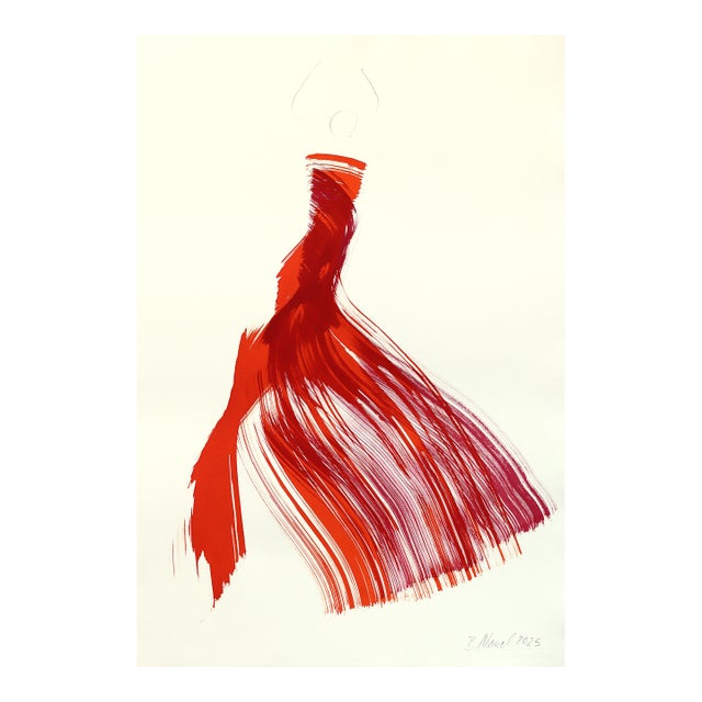 The Red Dress 12 - Abstract Flowy Minimalist Figurative Ink Painting on Paper by Bettina Mauel For Sale