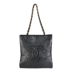 Black Shiny Aged Calfskin North South Shopping Bag