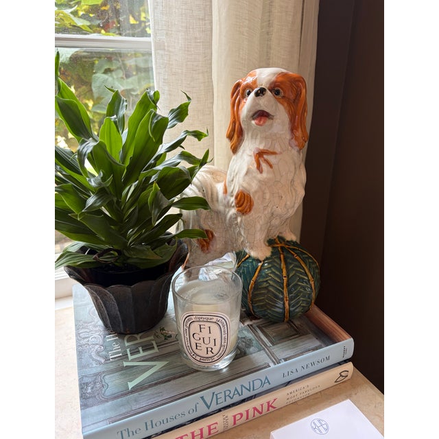 Ceramic Staffordshire Cavalier Spaniel Dog With Bamboo Ball For Sale - Image 7 of 8