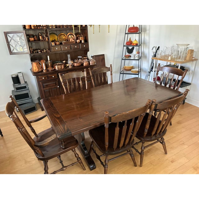Traditional 1970s Ethan Allen Old Tavern Dining Room Table and 6 Chairs For Sale - Image 3 of 7