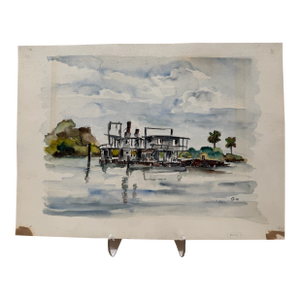 Henry Emil Salloch Original Watercolor on Paper Waterway and Mirror Reflections, 1948.