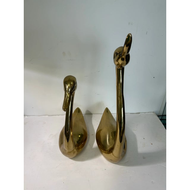 Dolbi Cashier 1980s Pair of Brass Swan Sculptures For Sale - Image 4 of 5