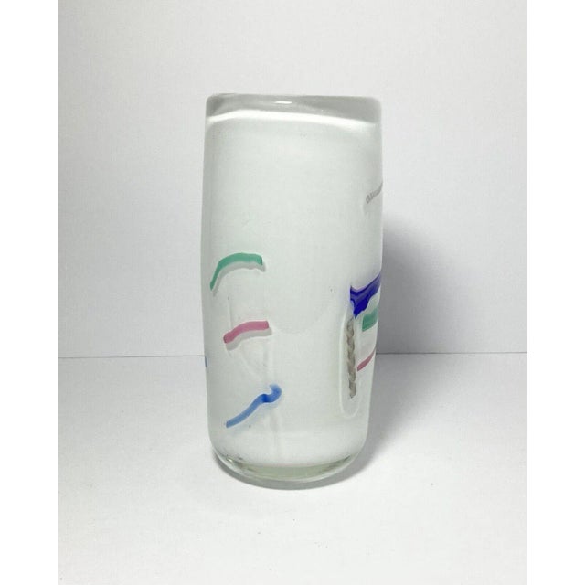 1980s Lowell Duell 1988 Handblown Studio Art Glass Milky White & Pastel Confetti Vase For Sale - Image 5 of 11