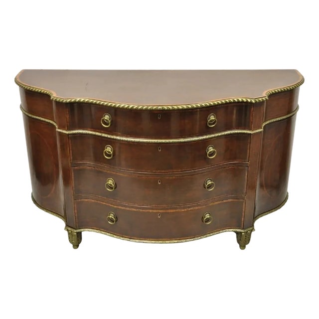 Antique French Louis XVI Style Mahogany Bow Front Bombe Buffet Commode Chest For Sale