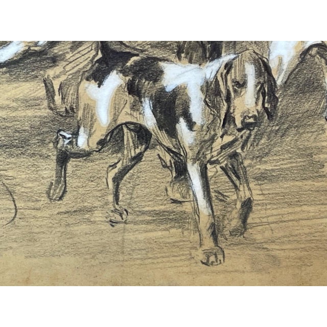 Signed Michael Lyne “American Foxhounds” Framed Drawing, c.1950 – Pencil and Chalk British Sporting Art For Sale - Image 10 of 12