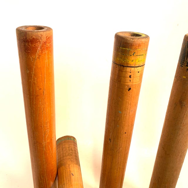 Shabby Chic Industrial Wooden Roving Bobbins Large Factory Used Circa 1940 Set of 5 For Sale - Image 3 of 11