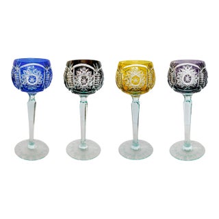 Mid-Century Bohemian Cut-to-Clear Crystal Hock Wine Glasses, Set of 4 For Sale