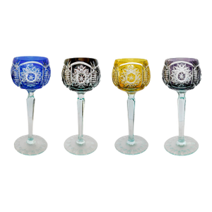 Mid-Century Bohemian Cut-to-Clear Crystal Hock Wine Glasses, Set of 4