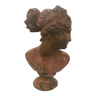 Vintage Neoclassical Terracotta-Style Female Bust – 20" Tall For Sale