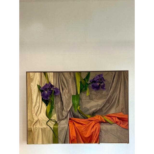 Vintage Monumental Original Oil Painting of Iris For Sale - Image 9 of 12
