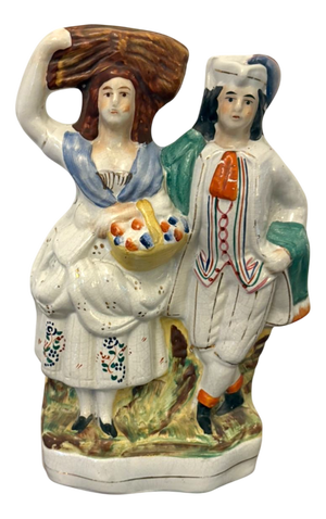 Antique Pottery Country Couple Figurine from Staffordshire, 1850s
