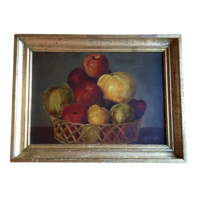 1830s American Empire Basket of Fruit and Apples Still Life Oil Painting For Sale