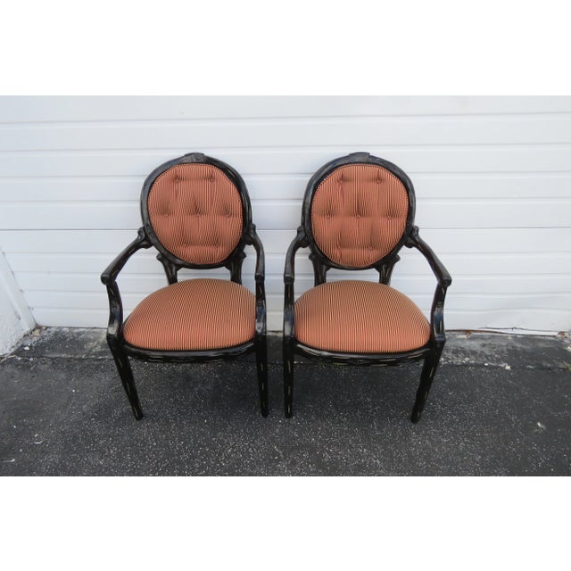 Hollywood Regency Pair of Painted Black Side Livingroom Fireplace Chairs For Sale - Image 12 of 13