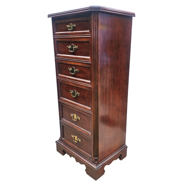 American 1971 Bassett Chippendale Walnut Lingerie Chest – Tall 6‑Drawer Vintage Chest For Sale - Image 3 of 18