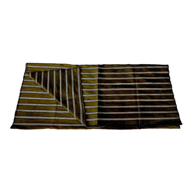 Campaign 2 Ply Thai Silk Fabric in Olive Green With Gold and Navy Blue Club Stripe, 4 Yards For Sale - Image 3 of 7