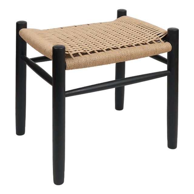Modernist Stool in Ebonized Ash and Danish Cord. Designed and Crafted by Val Khvan For Sale