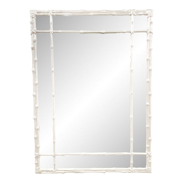 Mid Century Faux Bamboo White Painted Mirror For Sale