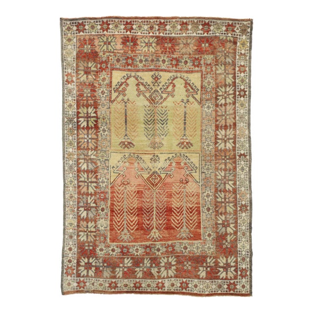 Mid 20th Century Vintage Turkish Oushak Rug, Anatolian Prayer Rug 05'05 X 07'04 For Sale