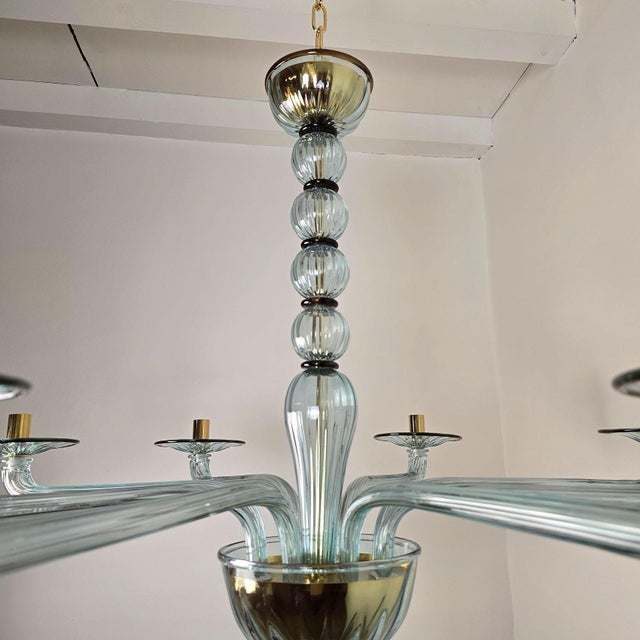 1980s Blue and Brown Murano Glass Chandelier For Sale - Image 9 of 12