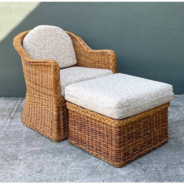 Vintage Braided Rattan Lounge Chair and Ottoman For Sale - Image 12 of 12